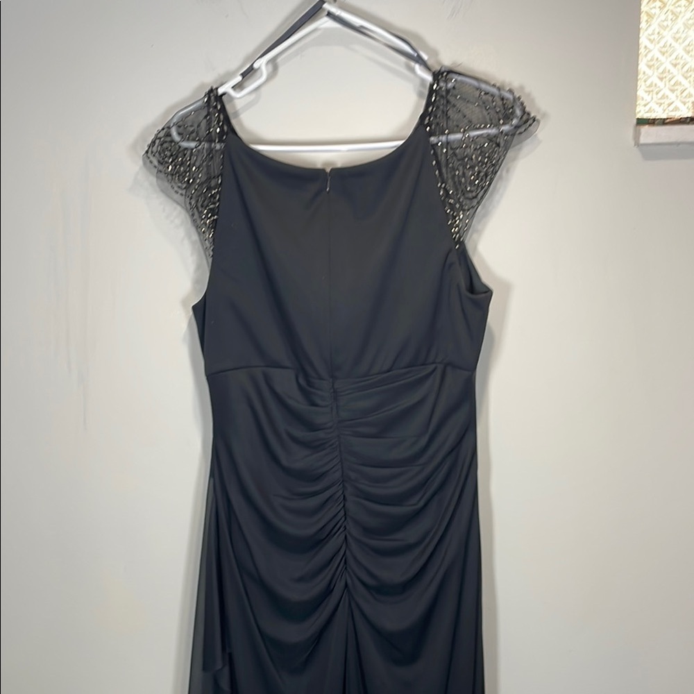 DJ Jaz Black Formal Maxi Dress Beaded Neckline Evening Gown Size 16 - Picture 9 of 11